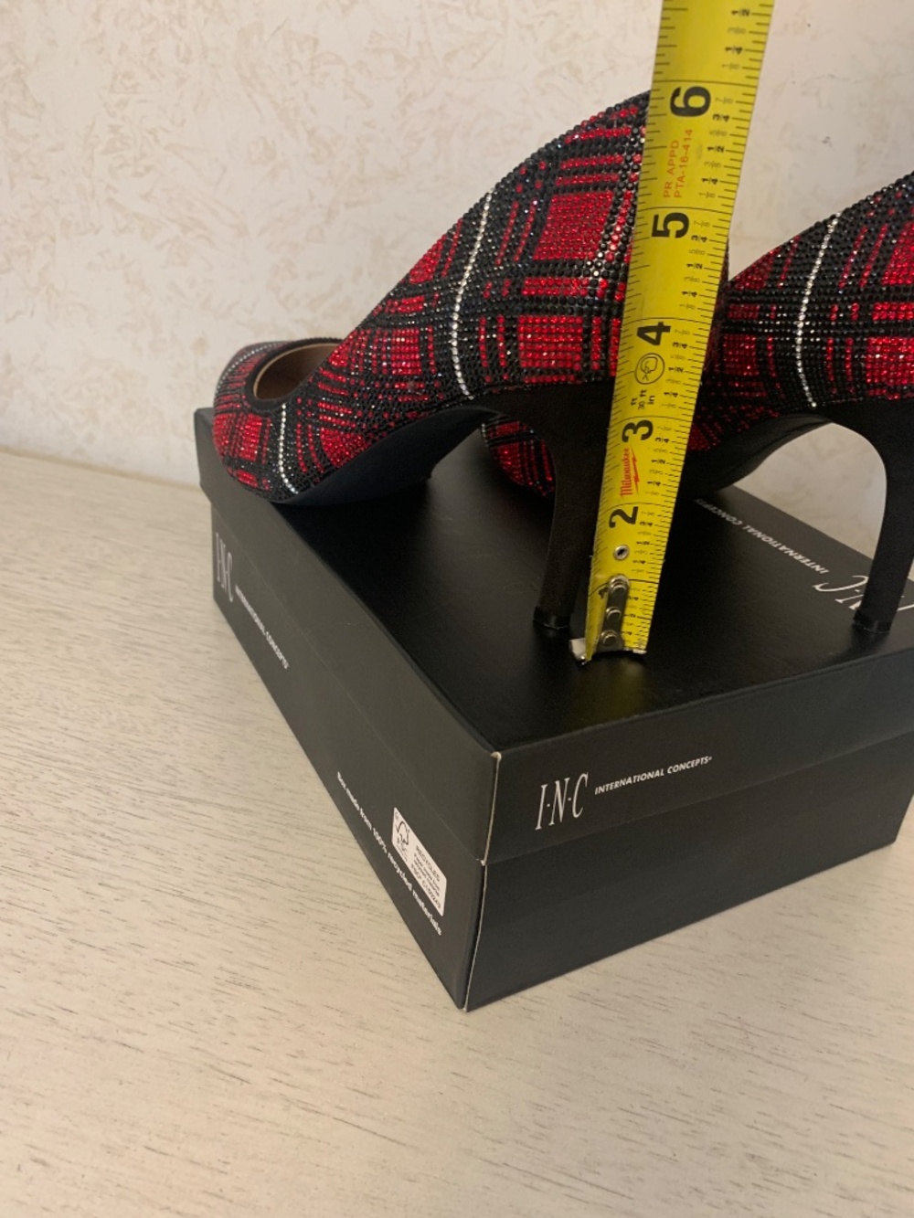 I. N. C. Black, red and silver, sparkling plaid heels, size 11. - Picture 8 of 10